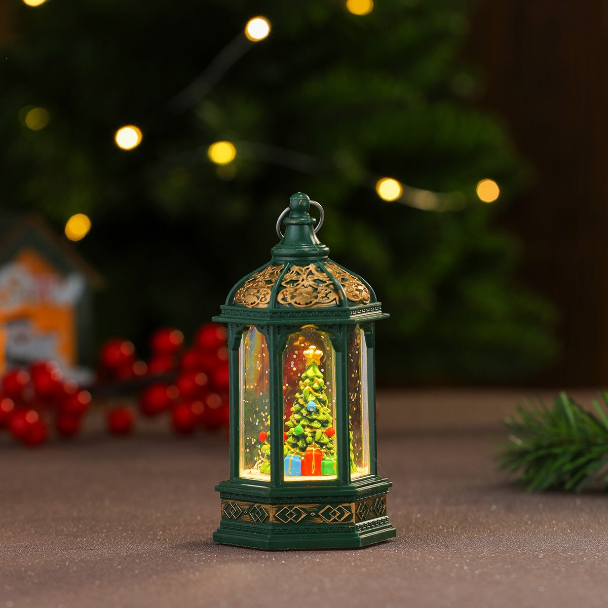 Inyección de agua de Navidad nieve hexagonal lámpara de viento iluminante lámpara de noche regalos de Navidad decoraciones de Navidad