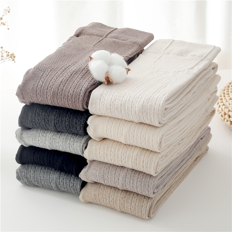 Knitted Vertical Brisket Pattern Pantyhose Women's Autumn and Winter Fleece-Lined Thickened Warm Leggings Japanese Style Milk White Pantyhose