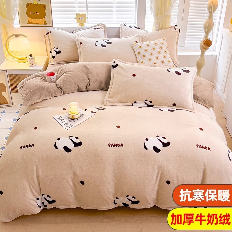 Cubierta de edredón de lana de leche de invierno de dibujos animados para niños pieza individual 150x200 terciopelo de coral más terciopelo grueso 1.5 juego de cama de cuatro piezas