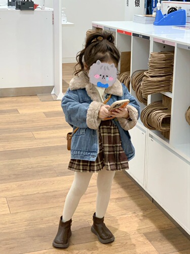 Children's fleece-lined jacket  autumn/winter clothing boys' and girls' Korean-style gray rabbit fur-lined warm and thickened denim coat