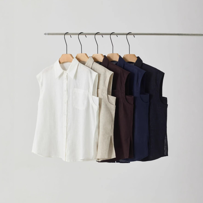 All-Linen Lazy Sleeveless Shirt for Women 2026 Spring/Summer New Style Simple Casual Turn-Down Collar Short-Sleeve Loose Versatile Shirt