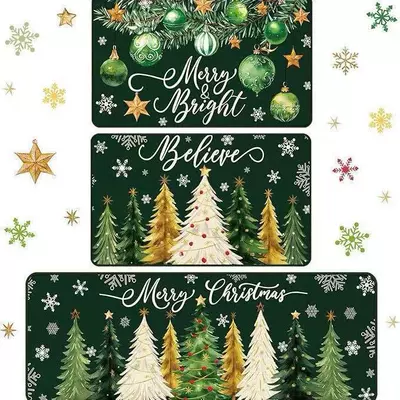Cross-border Christmas kitchen floor mat three-piece – Avtomobil döşəmə paspasları - christmas-12-4060cm-short-style-on-top-crystal-velvet