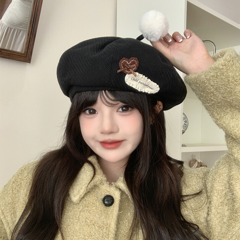 韩系爱心字母贝雷帽女2025新款八角帽百搭显脸小网红云朵画家帽子|undefined