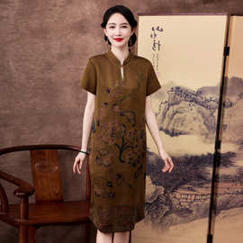 花萝香云纱连衣裙中年妈妈夏高贵真丝阔太太女式气质短袖桑蚕丝裙
