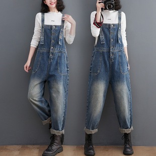Denim Overalls Women's Spring and Autumn Small Age-reducing 2023 New Sling Pants Spring Large Size Slimming Pants for Fat Girls