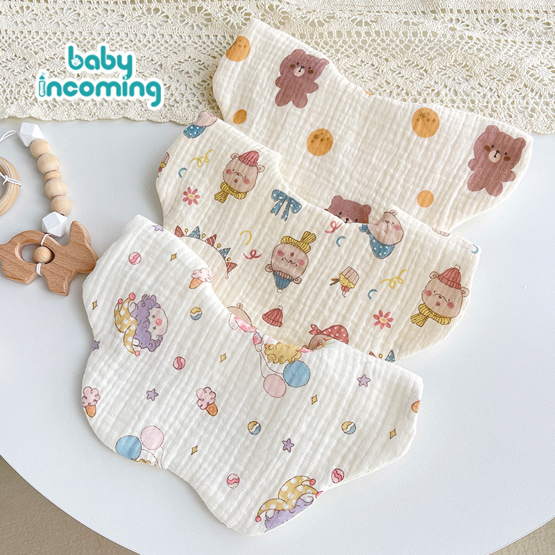 Six-Layer Cotton Gauze Bib for Children, Neck-Style Saliva Towel, Baby Rotatable Bib, Anti-Spit-Up, Belly Protection