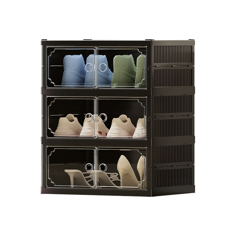 Caja de almacenamiento de doble fila integrada de absorción magnética transparente sin instalación para estantes de zapatos plegables y caja de zapatos a prueba de polvo