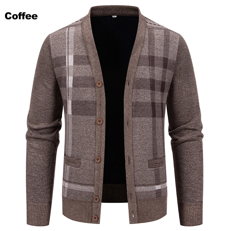 Herren Strickjacke Casual Einfarbig Gefüttert Winterpullover_voghion.com