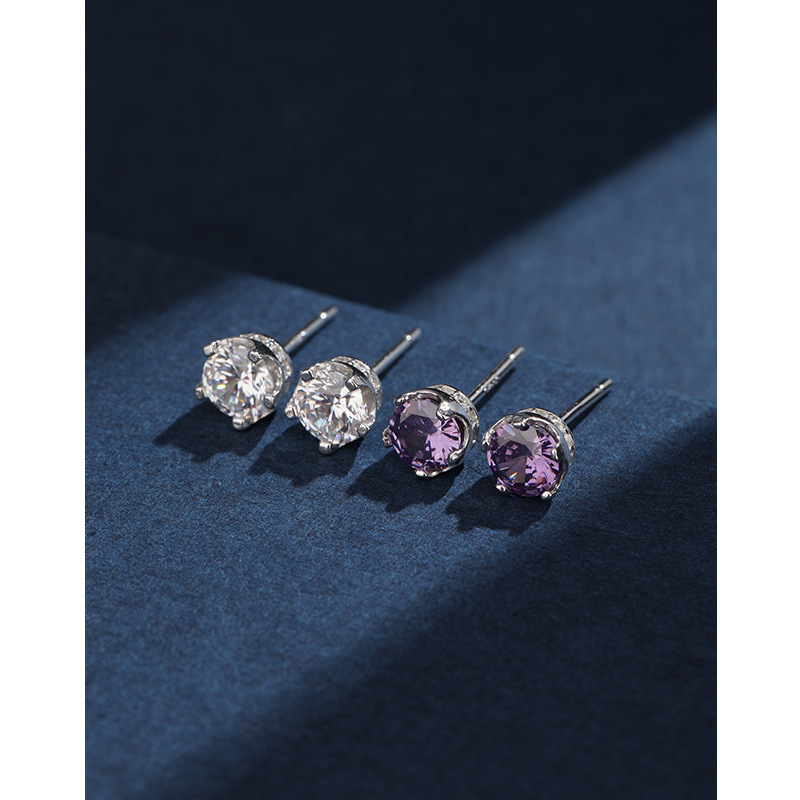 Ultra brillante zircón pendientes de plata esterlina 925 pequeño agujero de orejas pendientes de orejas para mujeres hip hop simple pendientes versátiles sensación de alta calidad