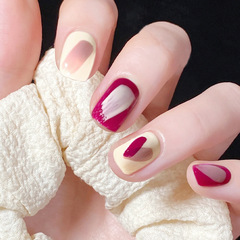 簡約ins色塊塗鴉玫紅色穿戴甲甲片美甲貼片穿戴甲批發指甲貼片