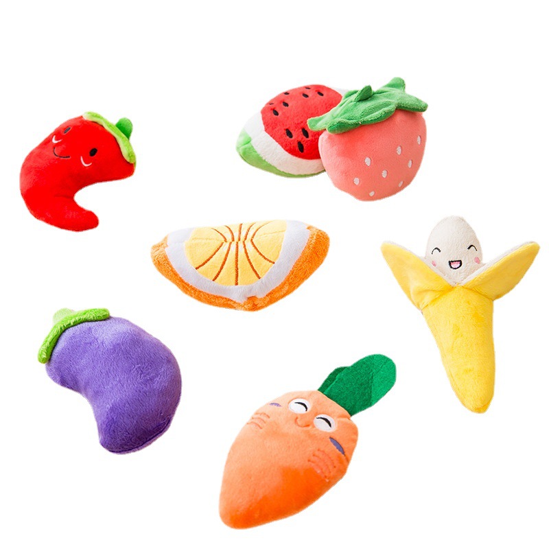 Dibujos animados de frutas y verduras perro peluche sonido juguete oso gato lindo colorido fruta mascota molar suministros image 5