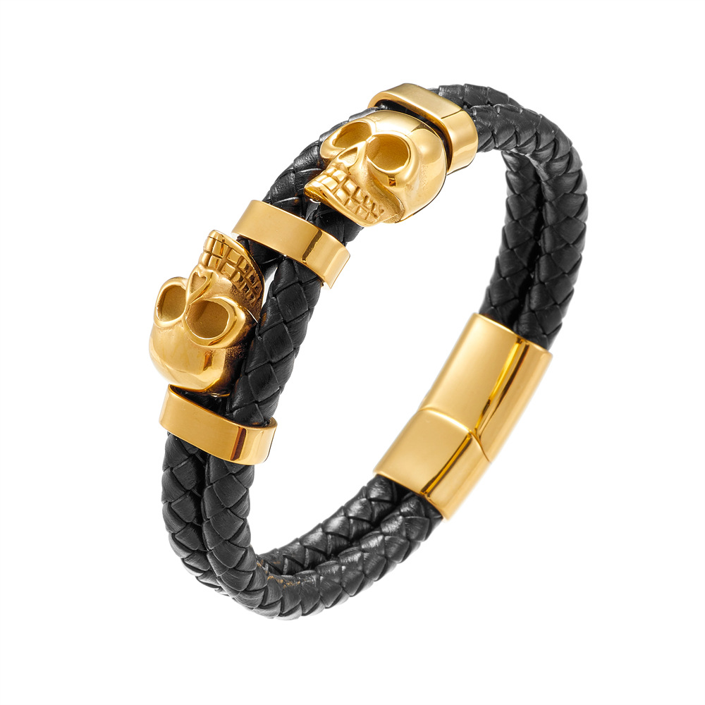 Men's Gender Hip-Hop Geometric Stainless Steel Pu Leather Plating Men's Bracelets Men Cord & Leather Bracelets