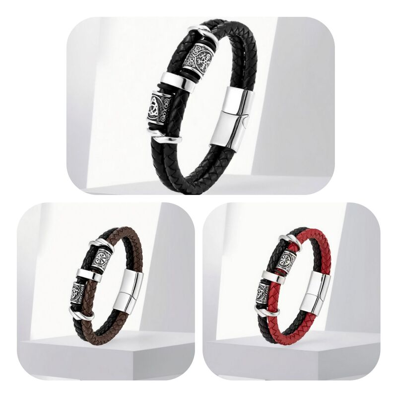 Cross-Border Leather Bracelet with Viking Retro Pattern, Personalized Bracelet, European and American Fashion Beaded Magnetic Buckle Men's Bracelet Cross-Border Leather Bracelet with Viking Retro Pattern, Personalized Bracelet, European and American Fashion Beaded Magnetic Buckle Men's Bracelet