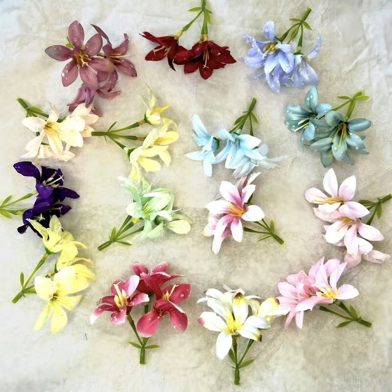 Simulated Three-Pronged Dewdrop Lily Hair Accessories Straw Hat Garland Material Simulated Three-Pronged Dewdrop Lily Hair Accessories Straw Hat Garland Material