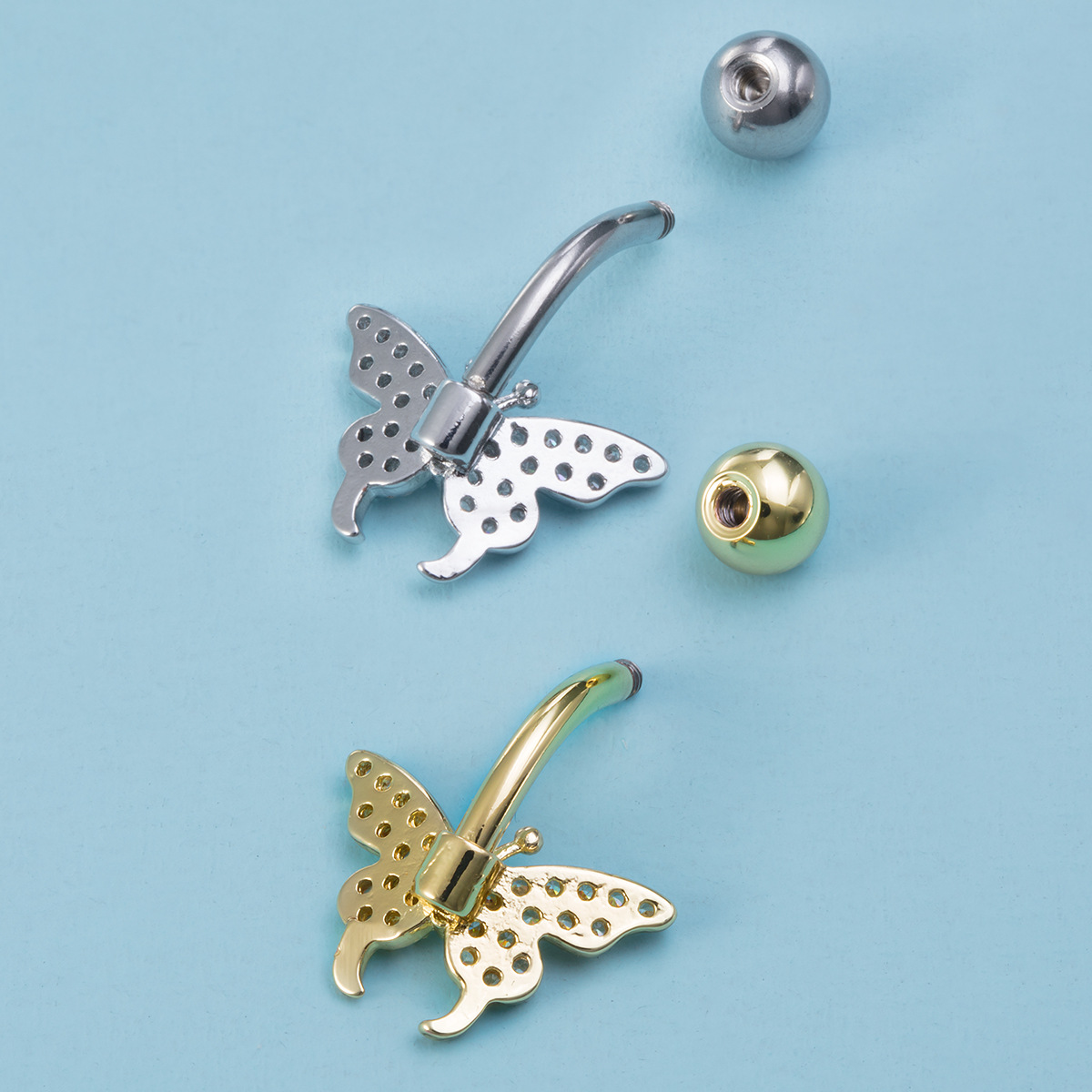 Piercing nombril papillon en zircon et acier inoxydable_voghion.com