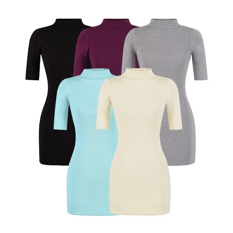 Pure Desire Style Half-High Collar Mid-Sleeve Knitted Dress for Women, New Spring and Autumn Slim Fit Bodycon Dress Pure Desire Style Half-High Collar Mid-Sleeve Knitted Dress for Women, New Spring and Autumn Slim Fit Bodycon Dress