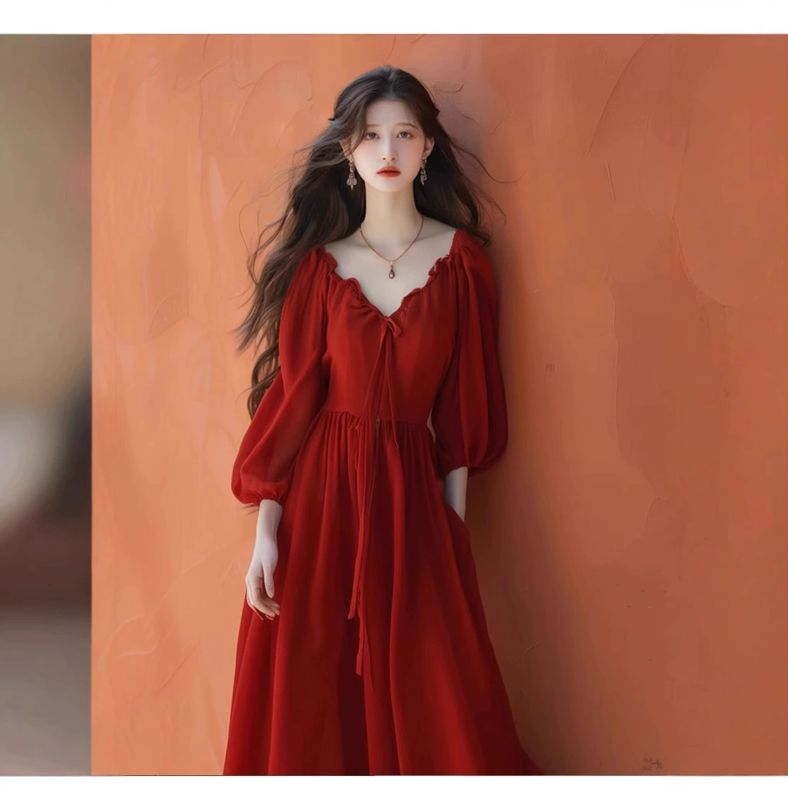 [Готовый запас] 2512, новый стиль, слегка толстые мм, большого размера, приморское французское красное платье с v-образным вырезом, женская юбка-трапеция