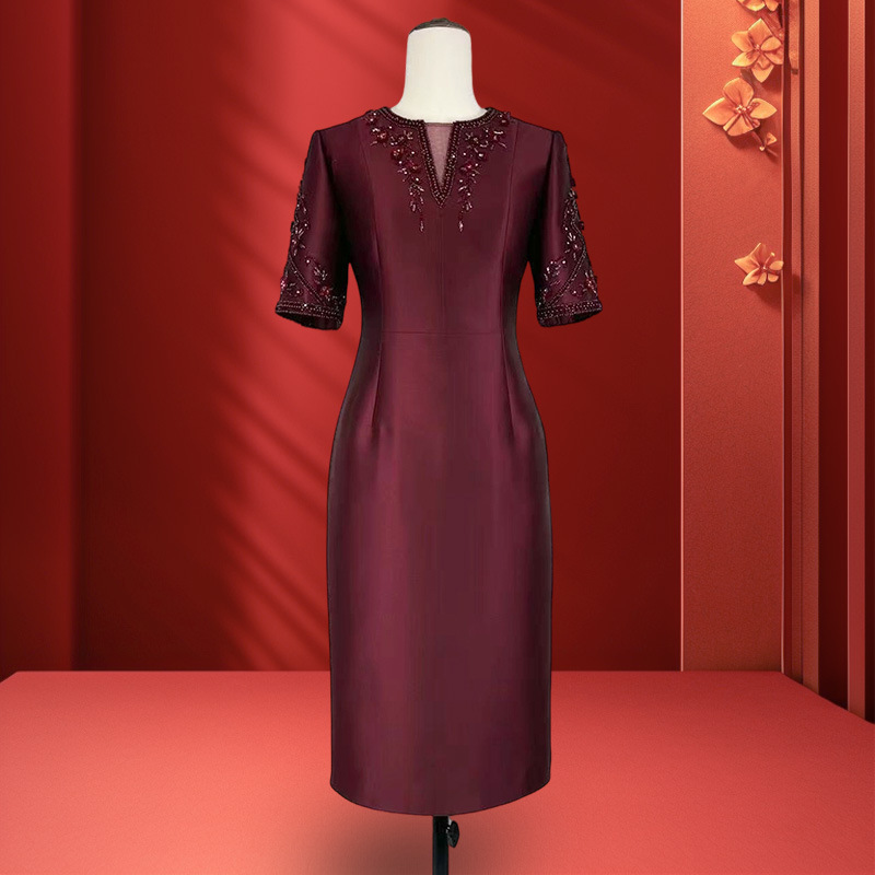 85023F高端妈妈婚宴礼服夏季优雅连衣裙女喜婆婆宴会时尚晚礼服|undefined