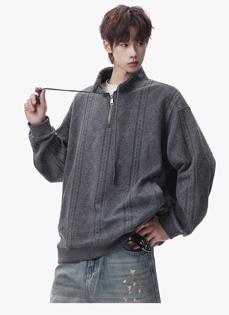 Half-zip Sweatshirt For Men Autumn Trendy Streetwear Pullover_voghion.com