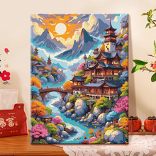 新款跨境数字油画diy手绘填色山水风景简单零基础填充装饰画批发