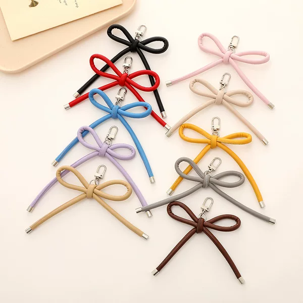 New PU Leather Rope Keychain Pendant Bag Chain Hanging DIY Simple All-match Bow Mobile Phone Lanyard