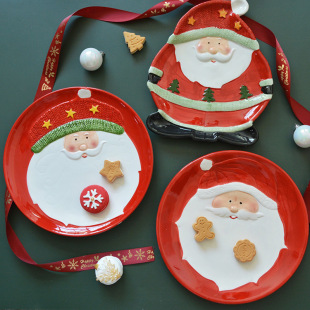 Three-dimensional Hand-painted SwanLace Santa Claus Special-shaped Ceramic Dessert Plate Gift Decoration Candy Western Food Plate