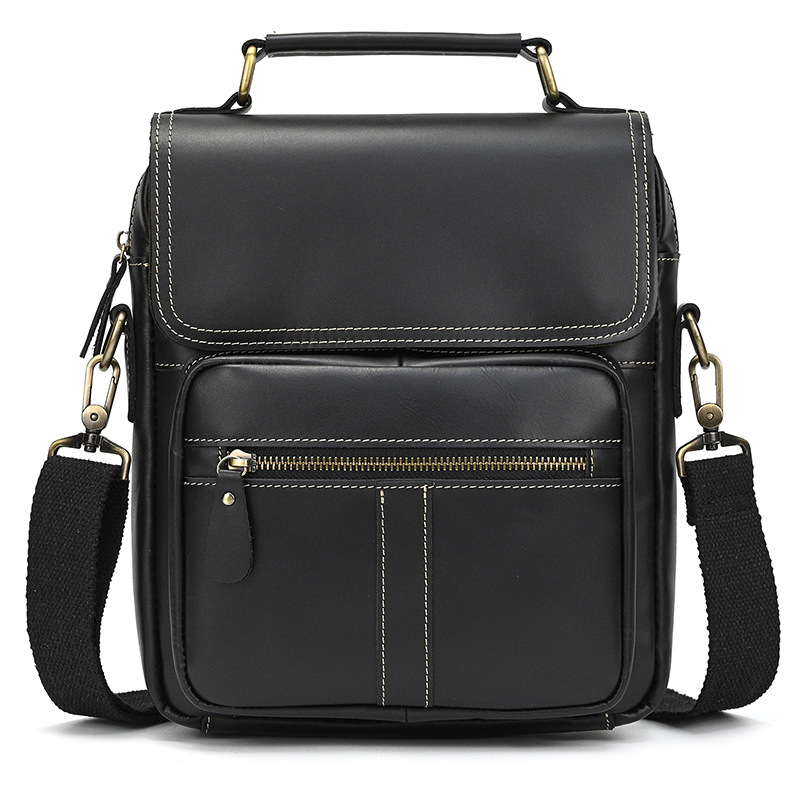 メンズ本革ショルダーバッグ、クレイジーホースレザークロスボディバッグ、トップグレイン牛革フリップカバーショルダーバッグ、iPadバッグ、越境専用