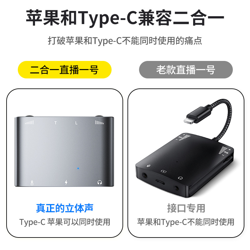 2024 nuevo producto es adecuado para Apple Type-C Live One Tarjeta de sonido estéreo en vivo K canción llamada convertidor de trigo