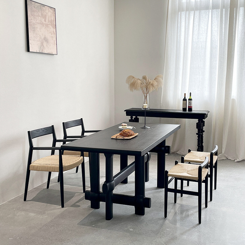 Customized Wabi-Sabi Style Restaurant Dining Table Nordic Solid Wood Table Home B&B Small Apartment Black Dining Table Modern and Simple