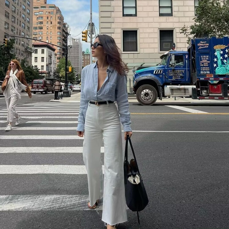 European and American French Fashion Cross-Border High-Waist Stretch Nautica Style Micro-Flared Jeans for Women Trendy New Wide-Leg Pants