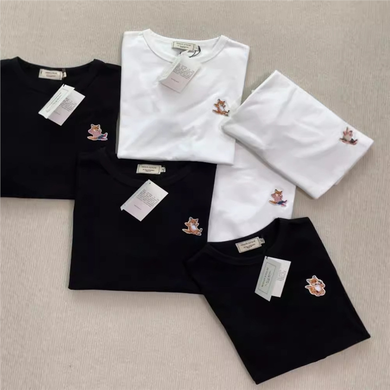 in stock Quick Hair Export Japan and South Korea mk Fox Embroidery Couple Same Loose Joker Round Neck Long Sleeve T Sleeve Autumn