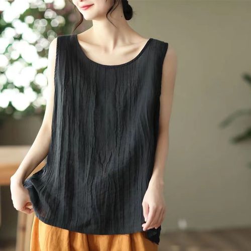 Summer New Cotton Linen Strappy Tank Top Plus Size Abdominal Covering 2025 Innerwear Outerwear Versatile Hong Kong Style Trendy Youthful Women's Clothing