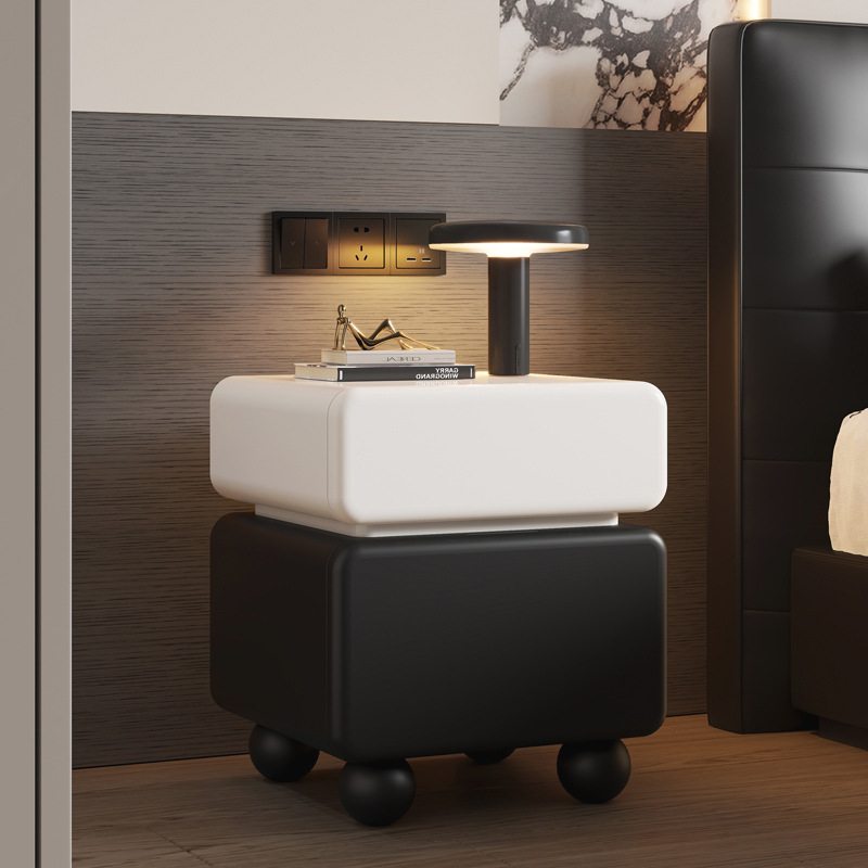 中古奶油风实木烤漆床头柜意式极简小户型轻奢高级感卧室储物柜子