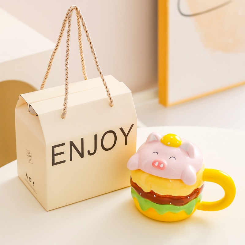 Creativa hamburguesa dibujos animados linda taza de cerámica taza de desayuno de gran capacidad taza de café taza de pareja taza de agua para el hogar
