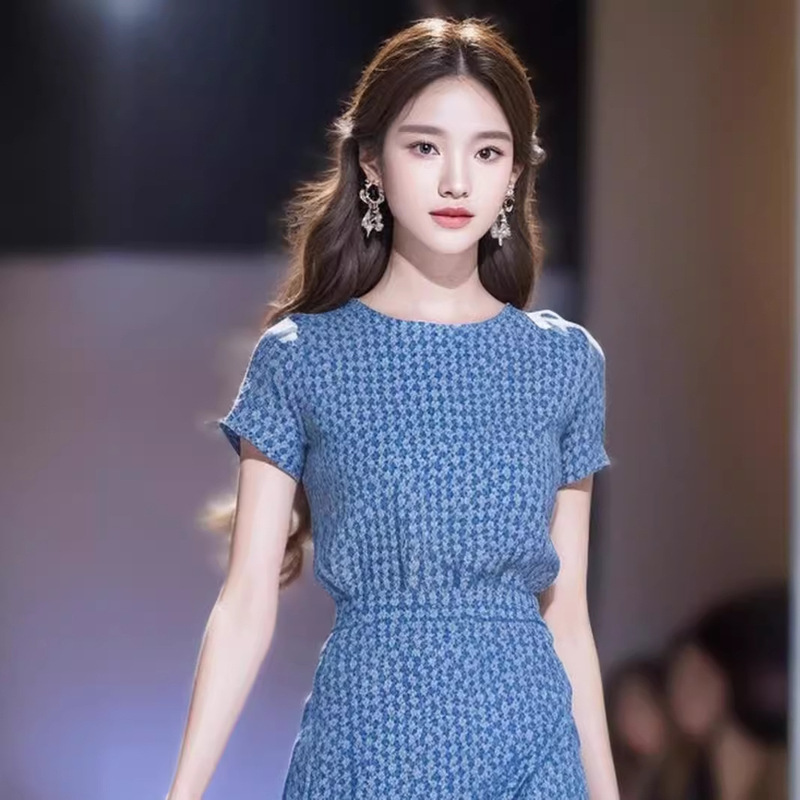 FL240423 Tea Break French Pear-Shaped Figure Elegant Slim Blue Floral Chiffon dress Women's Summer Long Dress FL240423 Tea Break French Pear-Shaped Figure Elegant Slim Blue Floral Chiffon dress Women's Summer Long Dress