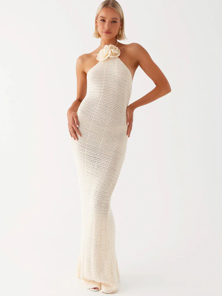 Moda europea y americana mujer color sólido tejido crochet sexy bikini playa traje de baño blusa traje vestido de protección solar