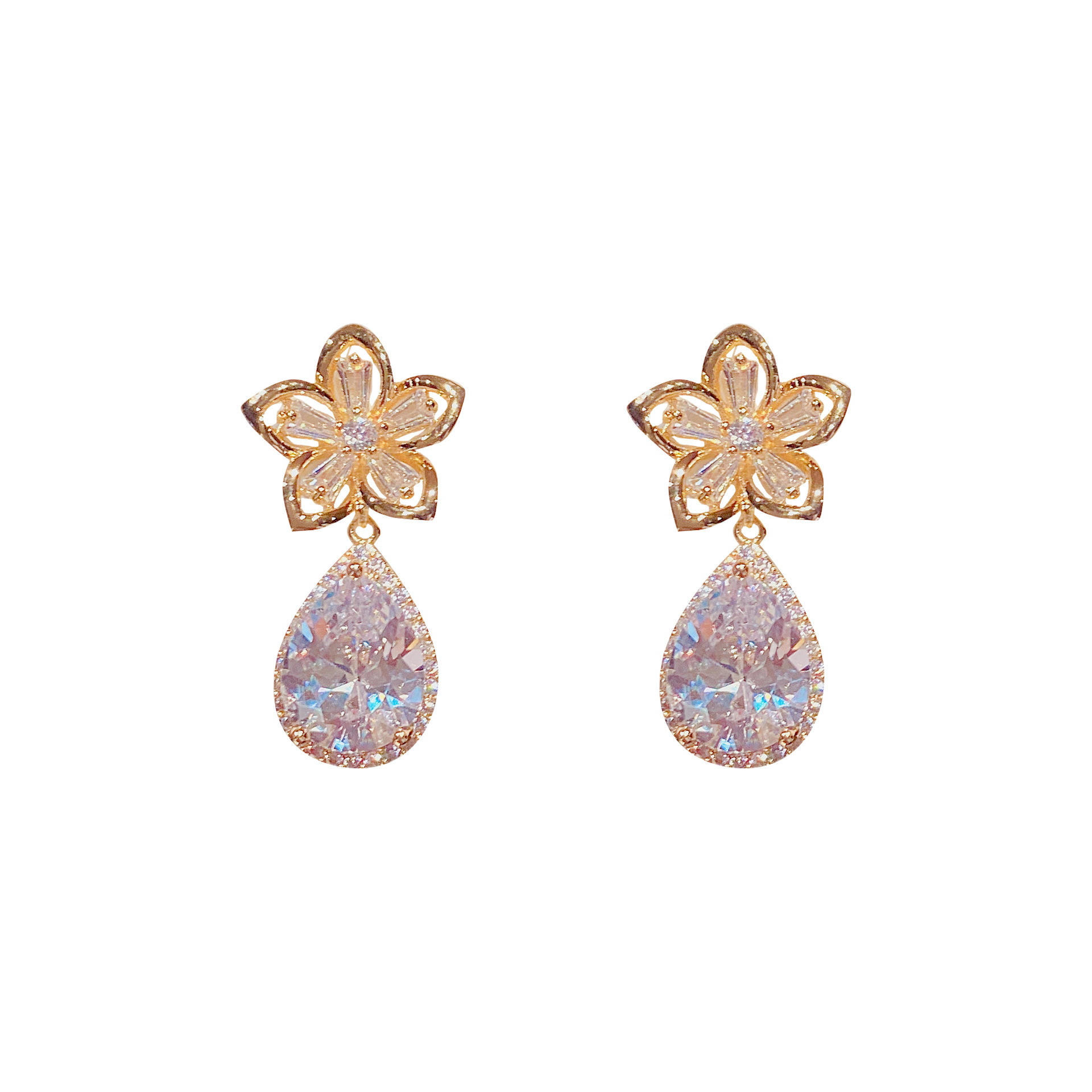 Micro-inlaid Zircon Flower Pendant Earrings Korean Of Water Drop Earrings Jewelry display picture 5