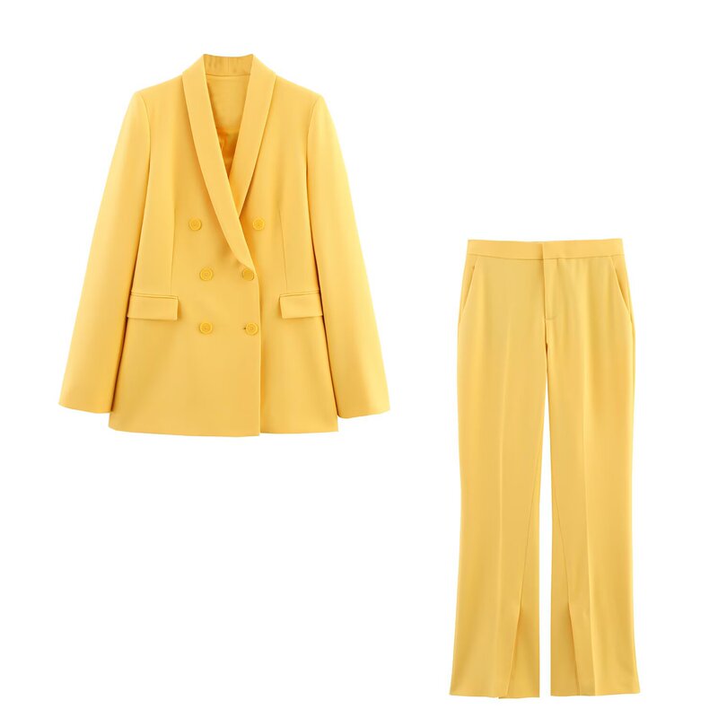 2026 Spring and Autumn European and American Fashion Formal Suit Collar Blazer + Flared Pants Set with Slit at the Hem for Women C182344/5