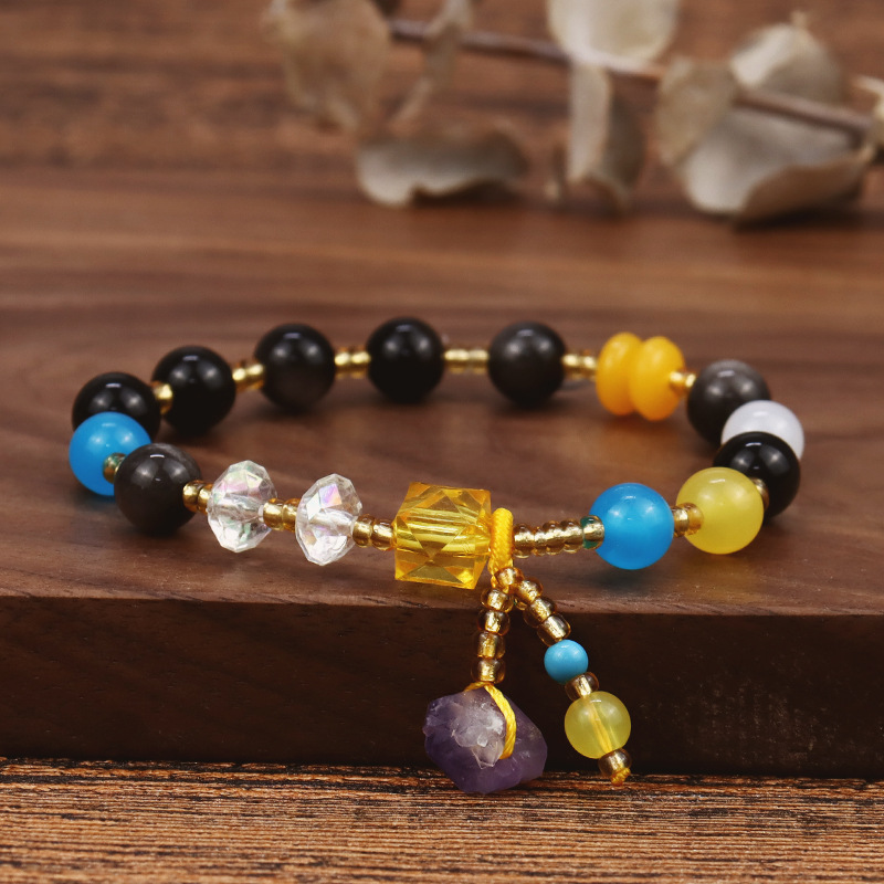 Pulsera A Juego De Color Obsidiana Natural De Moda, Pulsera Colgante De Calcedonia De Amatista display picture 1