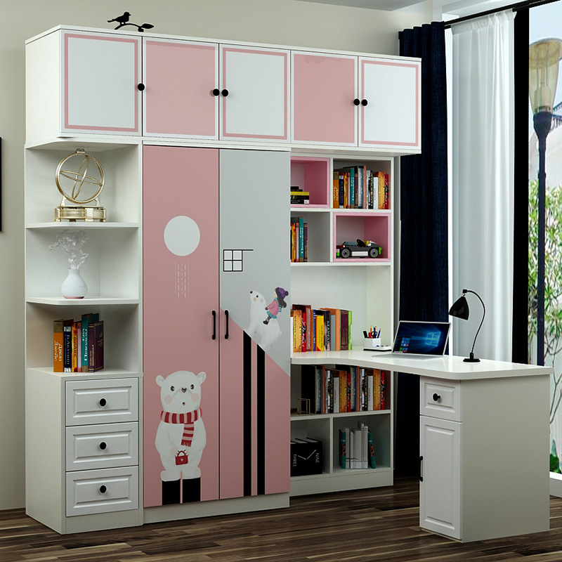 One-piece Desk Wardrobe One-piece Small Apartment Children's Wardrobe Simple Multi-function Combination with Computer Study Table