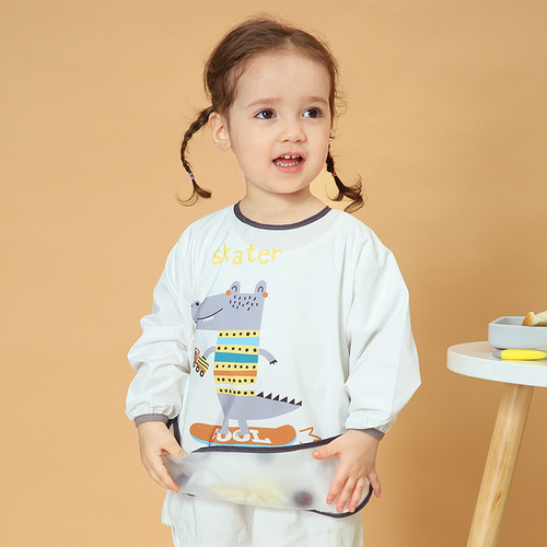 Baby eating waterproof smock, children's spring, summer and autumn bibs for boys and girls, baby anti-dirty clothes, baby long-sleeved rice pockets