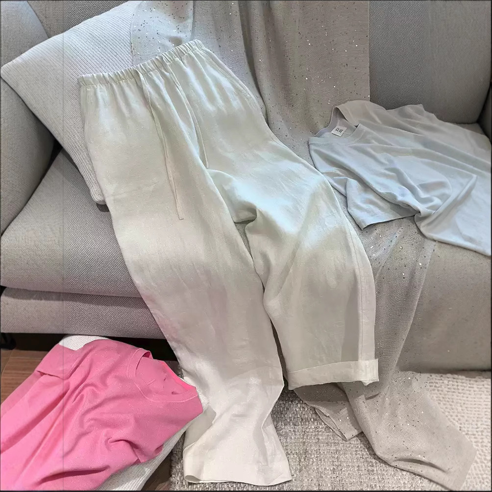 Yilu [Star Pants] ~G Grade Jinghezhi ~B and C Entry-Level Bright Silk Linen Wide-Leg Pants Dropshipping