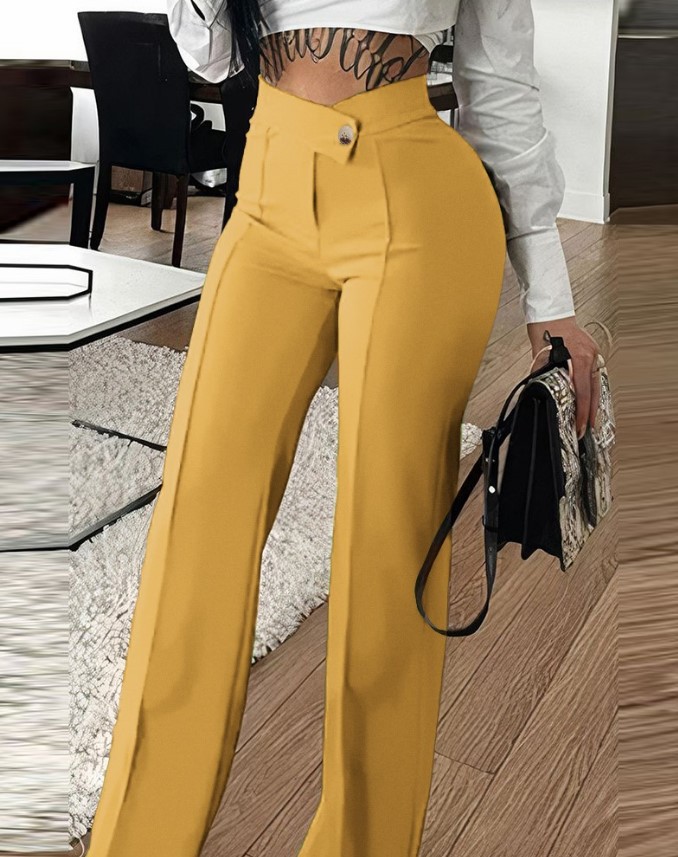 High Waist Flared Wide Leg Pants for Women Elegant Office Casual Chic Stretch Polyester Trousers Comfort Fit Multiple Colors_ecoleips.com