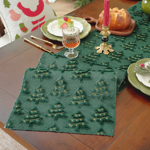 Cross-Border Amazon Plush Embroidery Green Christmas Table Flag Bedside Flag Christmas Decoration Cover Towel Tablecloth Manufacturer