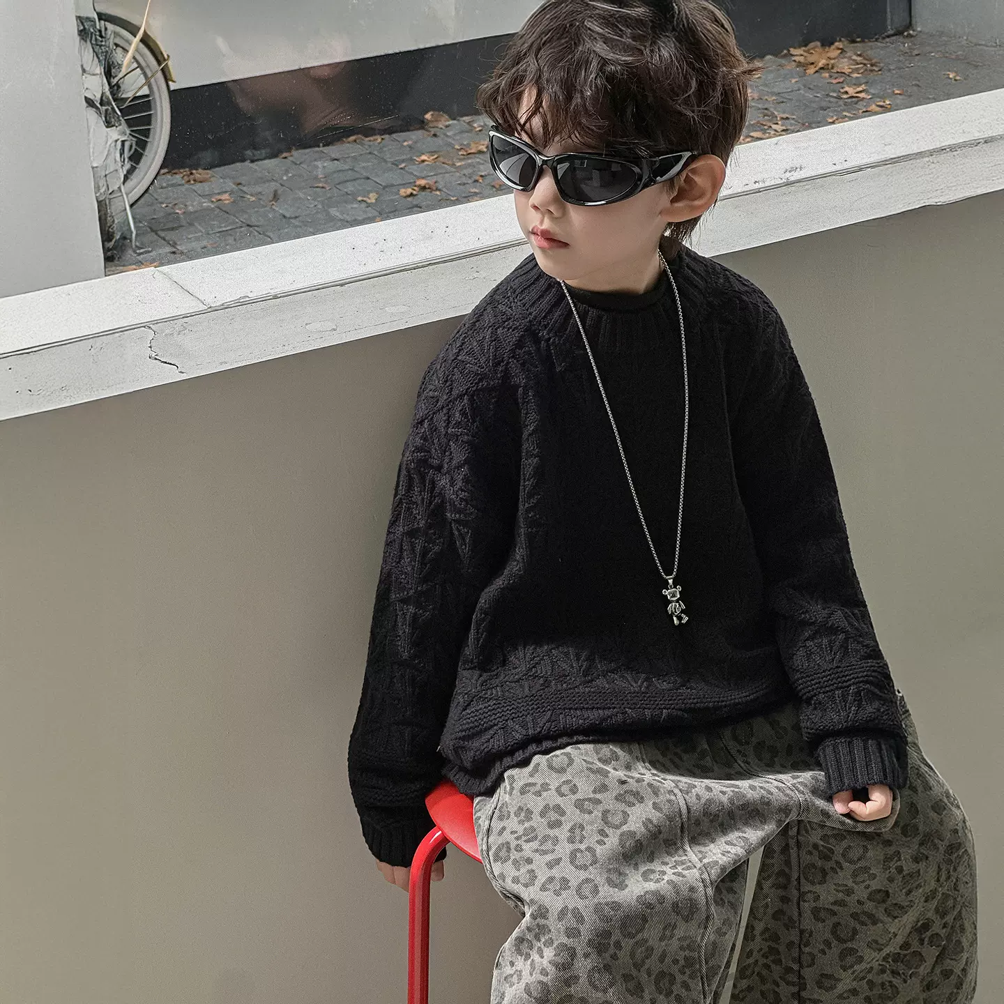 男童毛衣儿童深秋韩版2025新款童装纯色百搭简潮圆领宽松针织上衣