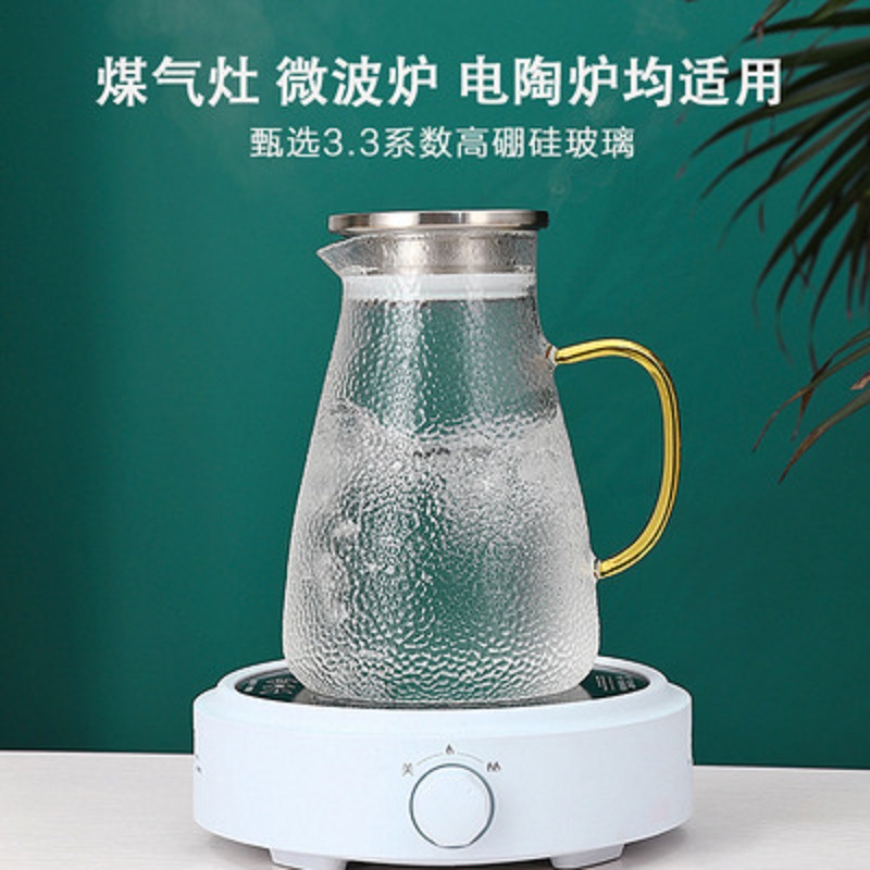 Hervidor de vidrio taza de jugo de gran capacidad martillo patrón hervidor frío tetera resistente a altas temperaturas borosilicato grueso punto de nieve hervidor frío