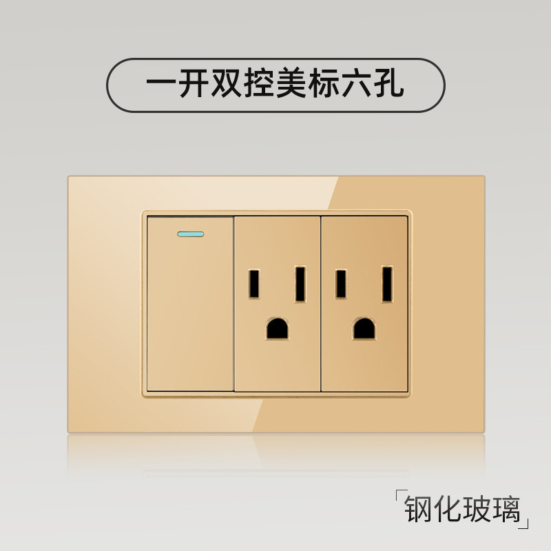 Taiwán estilo americano USB tipo-C interruptor de vidrio temperado dorado 118 tipo panel de toma de corriente de pared mexicana