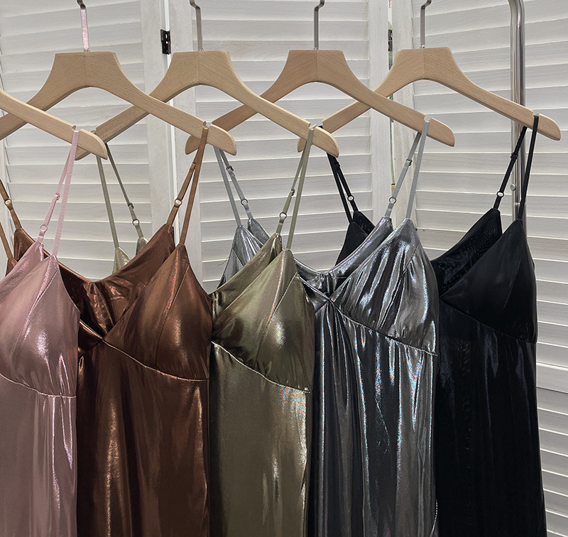 Sexy Liquid Metal Color Sling Dress with Chest Pad Dress