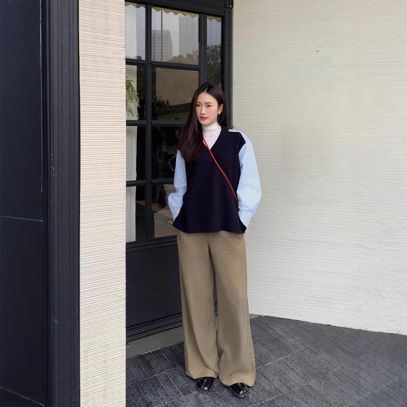 New Spring/Summer Cos Shirt for Women, Stylish New Design Top, French Niche Striped Loose Knit Sweatshirt, Faux Two-Piece