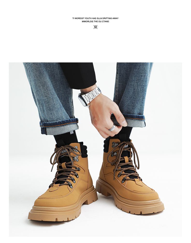 ShoeGlobe Men's Martin 2025 Autumn Winter New High-top American Retro Work Outdoor Waterproof Wear-resistant Hiking Boots Cotton_voghion.com